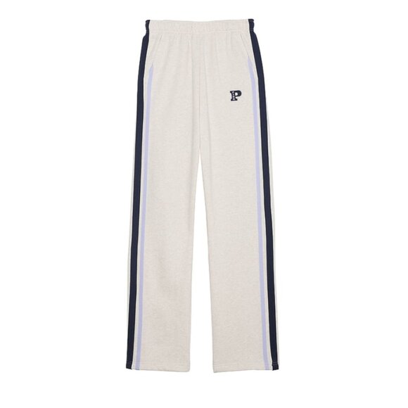 PINK Victoria's Secret Ivy Fleece Straight Leg Sweatpants Beige Stripe Large NWT - Picture 3 of 12